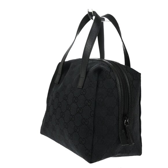 GUCCI GG Logo Pattern Shoulder Bag Canvas Leather Black Gold Italy - Picture 2 of 14